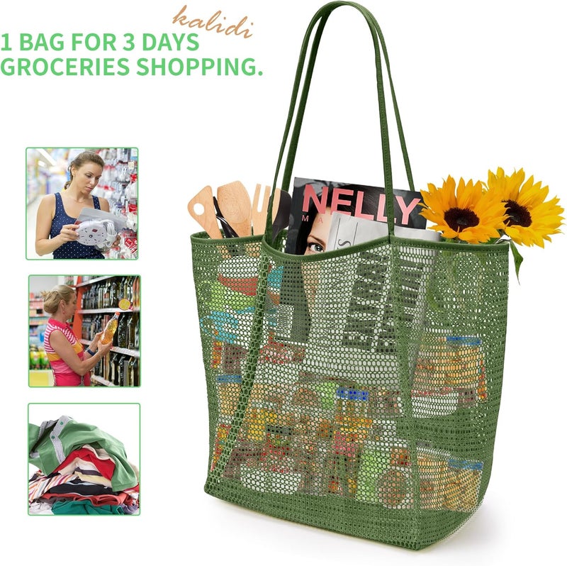 KALIDI BeachNylon Mesh Tote Bag, Casual Tote Bag Hobo Women Foldable MAX 23L Shoulder Bag For Beach Picnic Vacation - Image 4